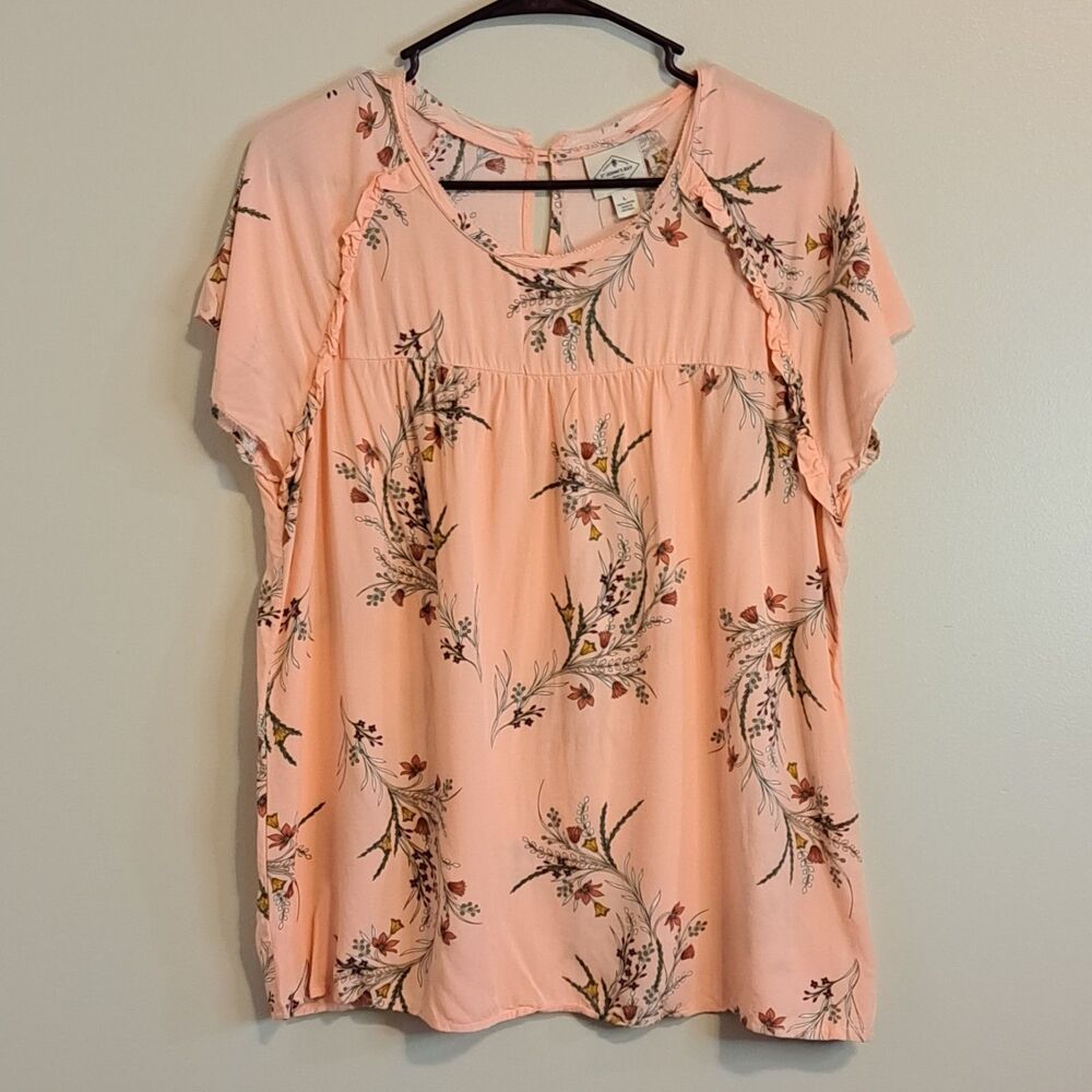 St. John's Bay Floral Babydoll Blouse | Women's Large | Peach | Rayon